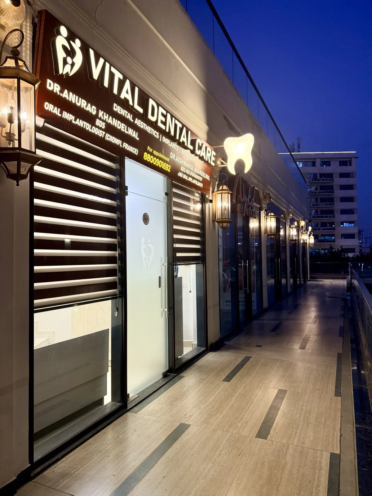 Vital Dental Care Gurugram Night Facade M3M 65th Avenue